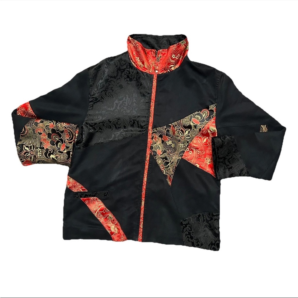 Vtg Chicos Asian Patchwork Jacket Red Brocade Man… - image 1